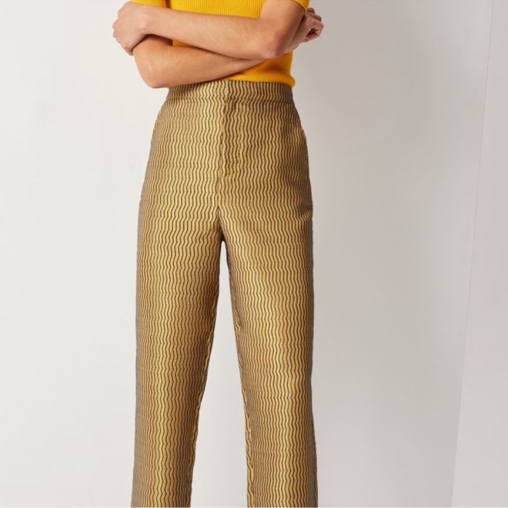 NWT Maeve Anthropologie high waist gold black jacquard stripe pants, Sz XS